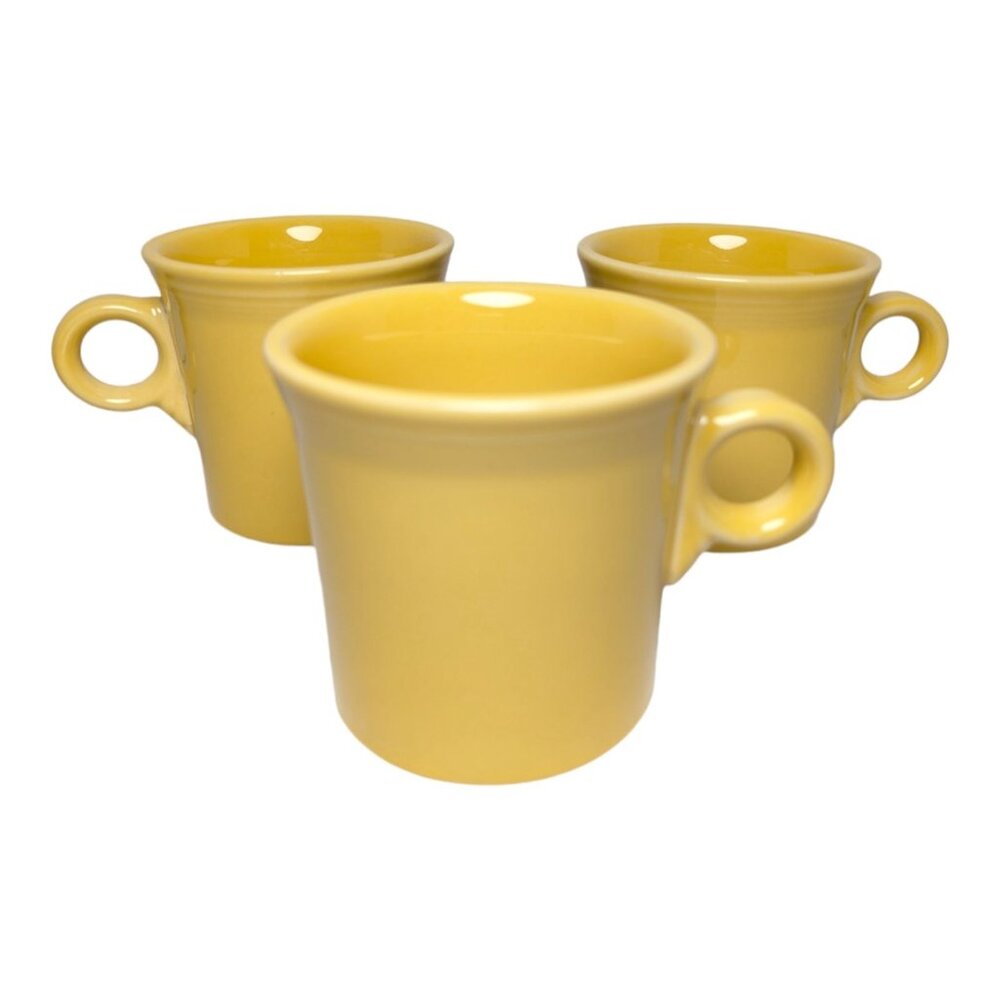 Fiesta Ware Yellow Tom & Jerry  lot 3 Coffee Cup Ring handled Mug 3 1/2 in